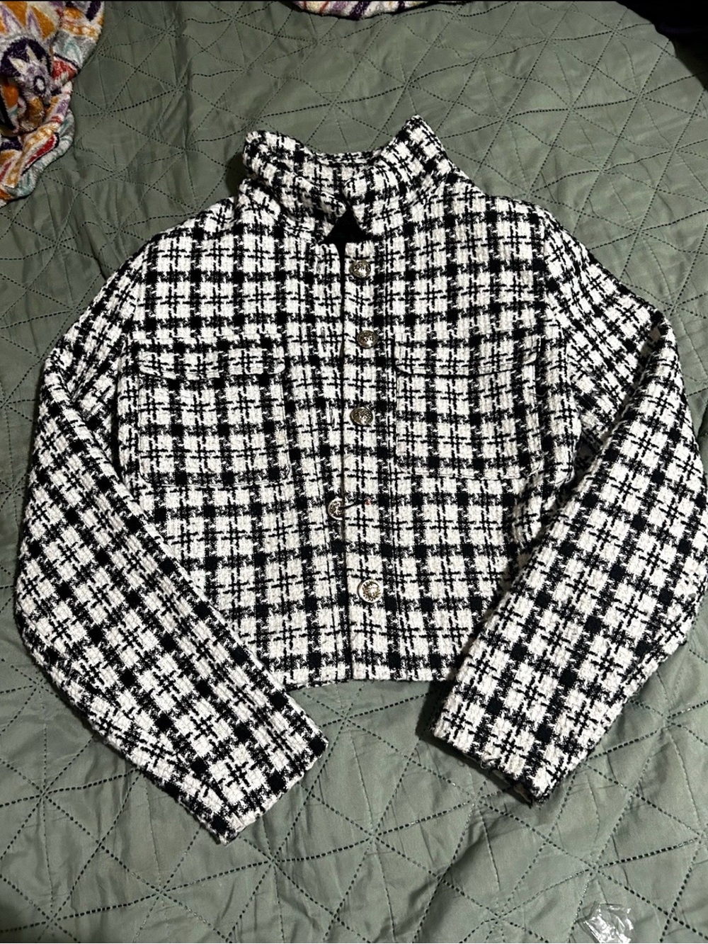 Rachel Zoe Black & White Tweed Cropped Jacket